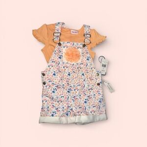 Little Lass 4t girl’s 2 piece short floral overalls outfit NWT